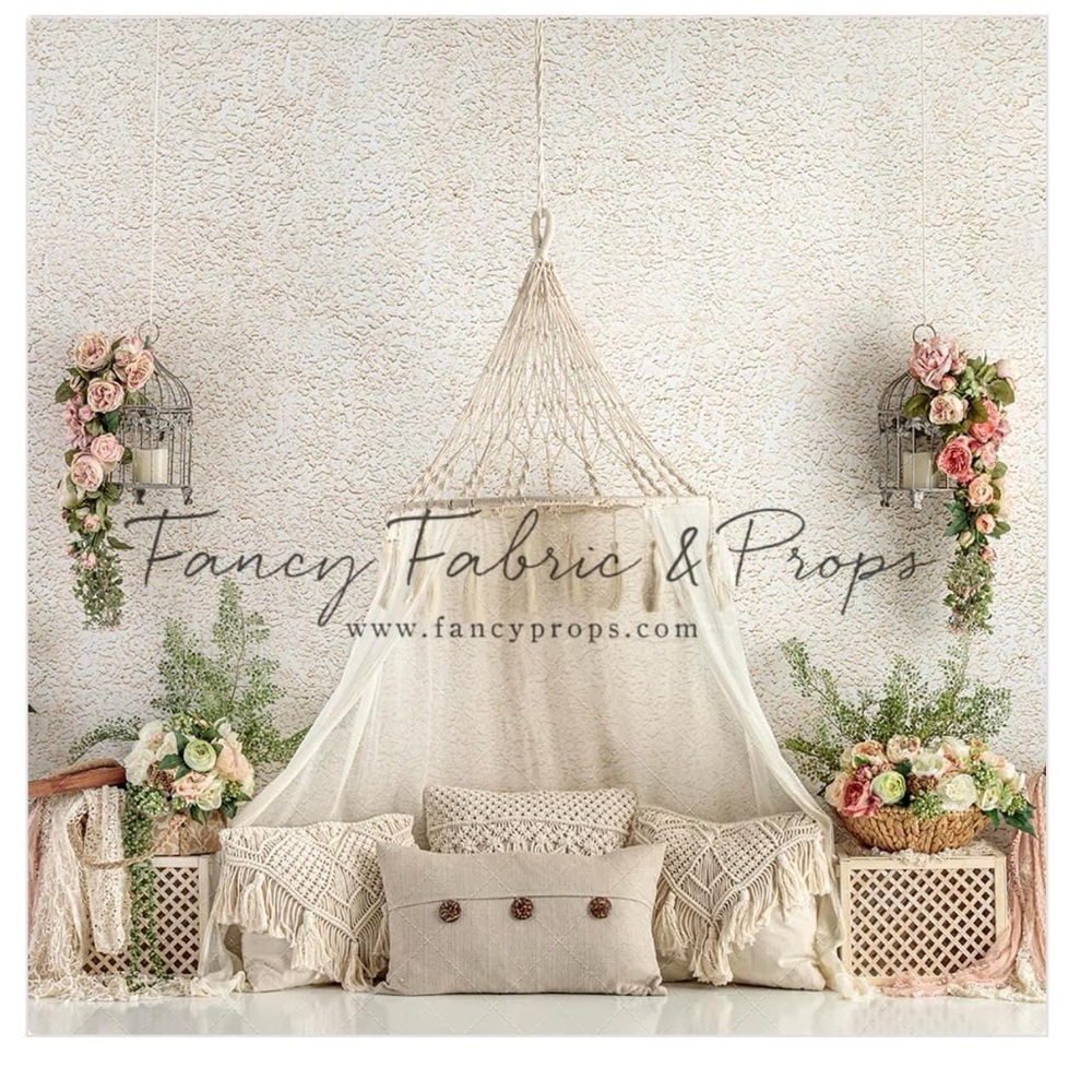 Fancy fabric boho oasis background for photography